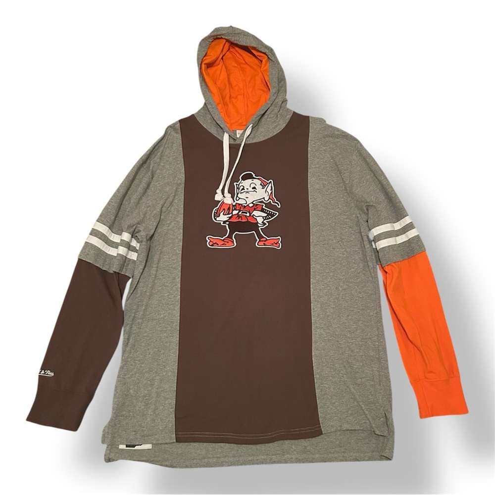 Cleveland Browns The Elf Patchwork Hoodie XL Retro NFL Mascot Brown Orange